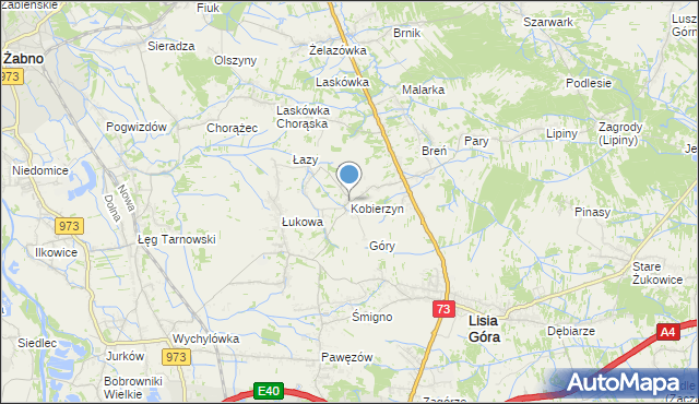 mapa Kobierzyn, Kobierzyn gmina Lisia Góra na mapie Targeo